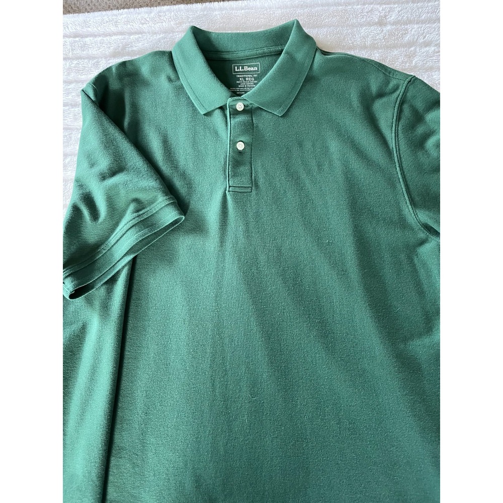 L‎ L Bean 100% Cotton Dark Green Polo Shirt Size XL